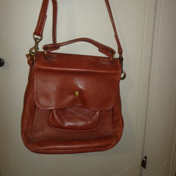 NWOT Leather Handbag Brown Removable Strap Carrying Handle Flap Top Push-Snap - Picture 1 of 14